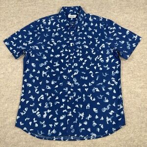 Taylor Stitch Shirt Mens 44 Short Sleeve California Blue Ginkgo Linen Blend